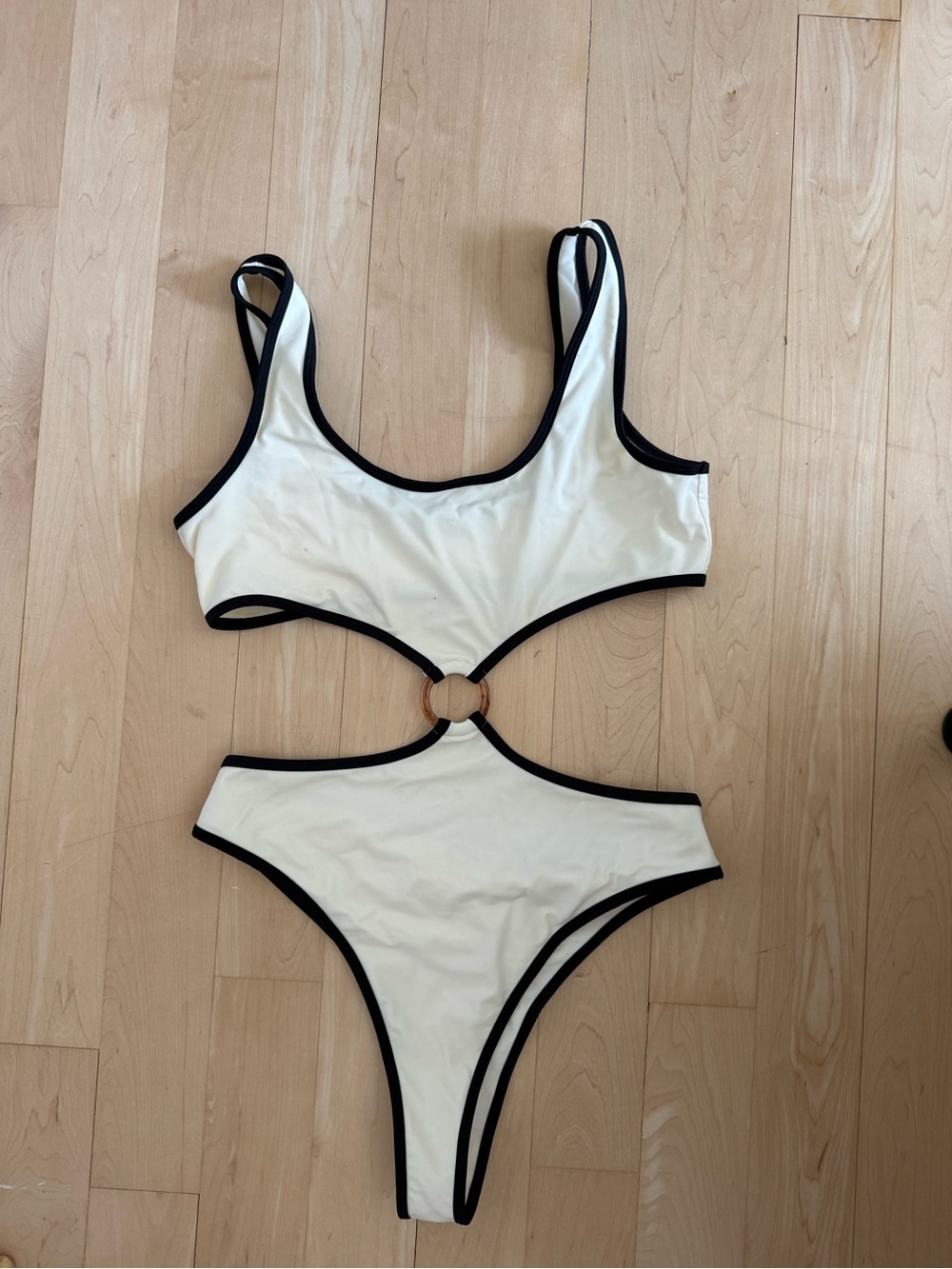 Strawberry Milk Mob White One-Piece Swimsuit with Black Trim